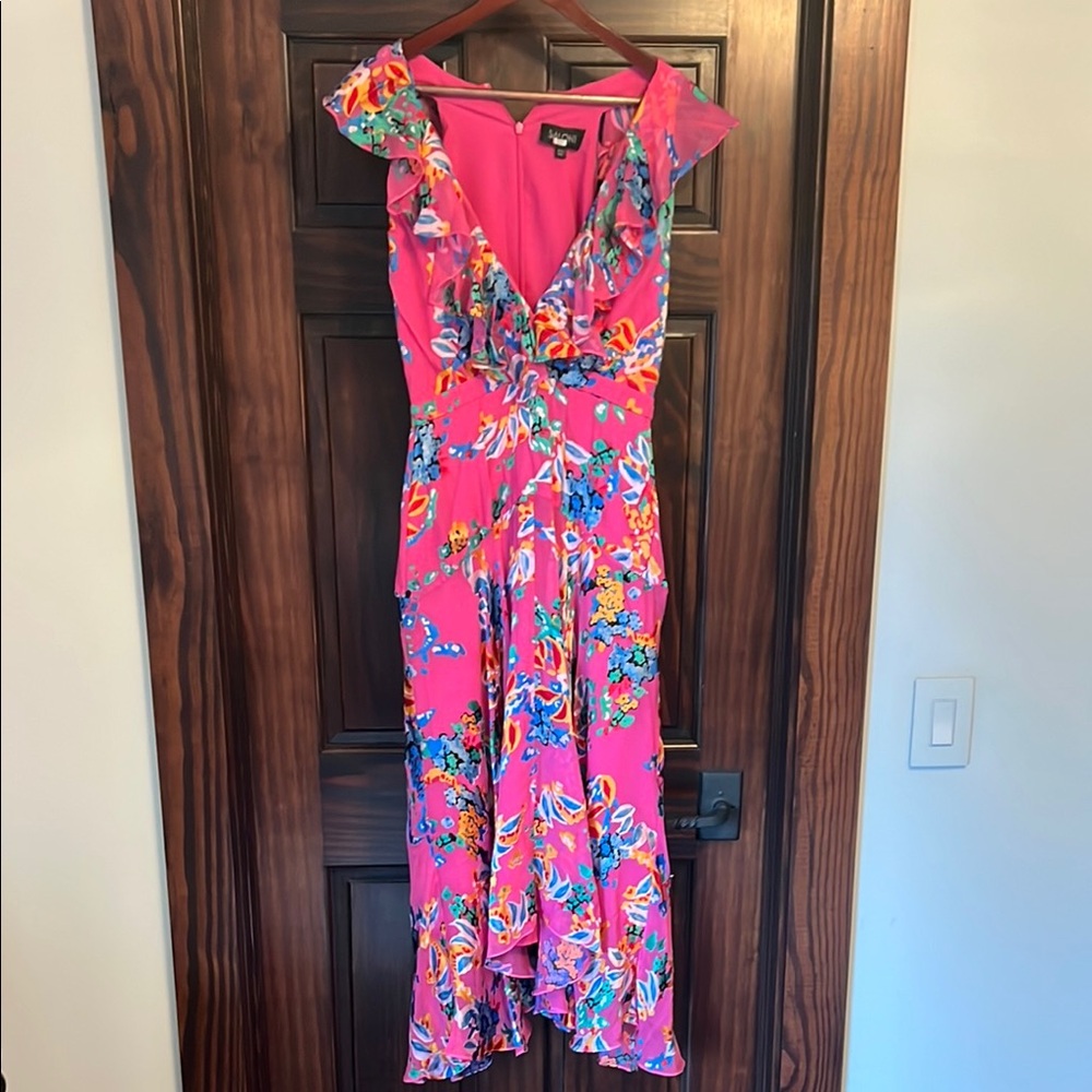 SALONI Pink and Blue Sundress V-Neck Sleeveless